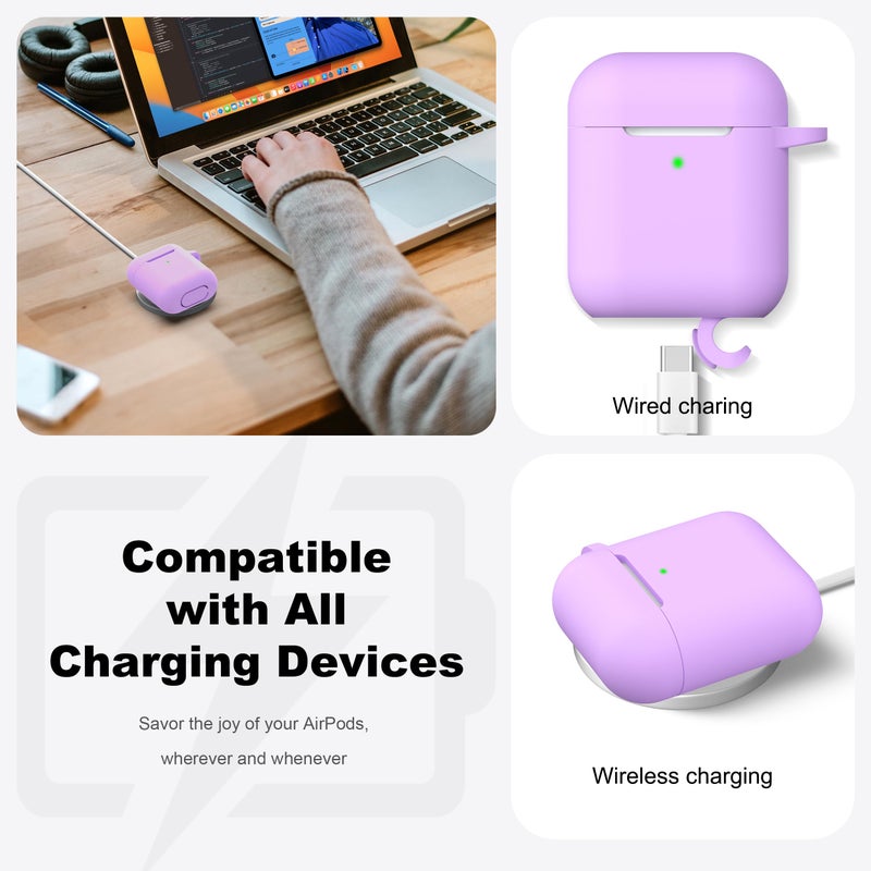R-fun Compatible with AirPods Case Cover, Soft Silicone Protective Cover with Keychain for Women Men Compatible with Apple AirPods 2nd 1st Generation Charging Case, Front LED Visible,Lavender - Image 4